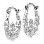 Load image into Gallery viewer, 14K White Gold Claddagh Hoop Earrings  2mm width
