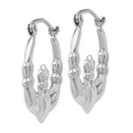 Load image into Gallery viewer, 14K White Gold Claddagh Hoop Earrings  3mm width
