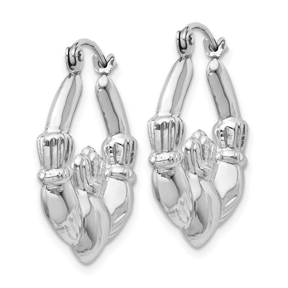 14K White Gold Claddagh Hoop Earrings  4mm width