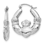Load image into Gallery viewer, 14K White Gold Claddagh Hoop Earrings  4mm width
