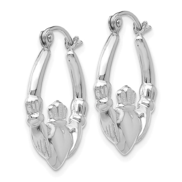 14K White Gold Claddagh Hoop Earrings  3mm width