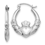 Load image into Gallery viewer, 14K White Gold Claddagh Hoop Earrings  3mm width
