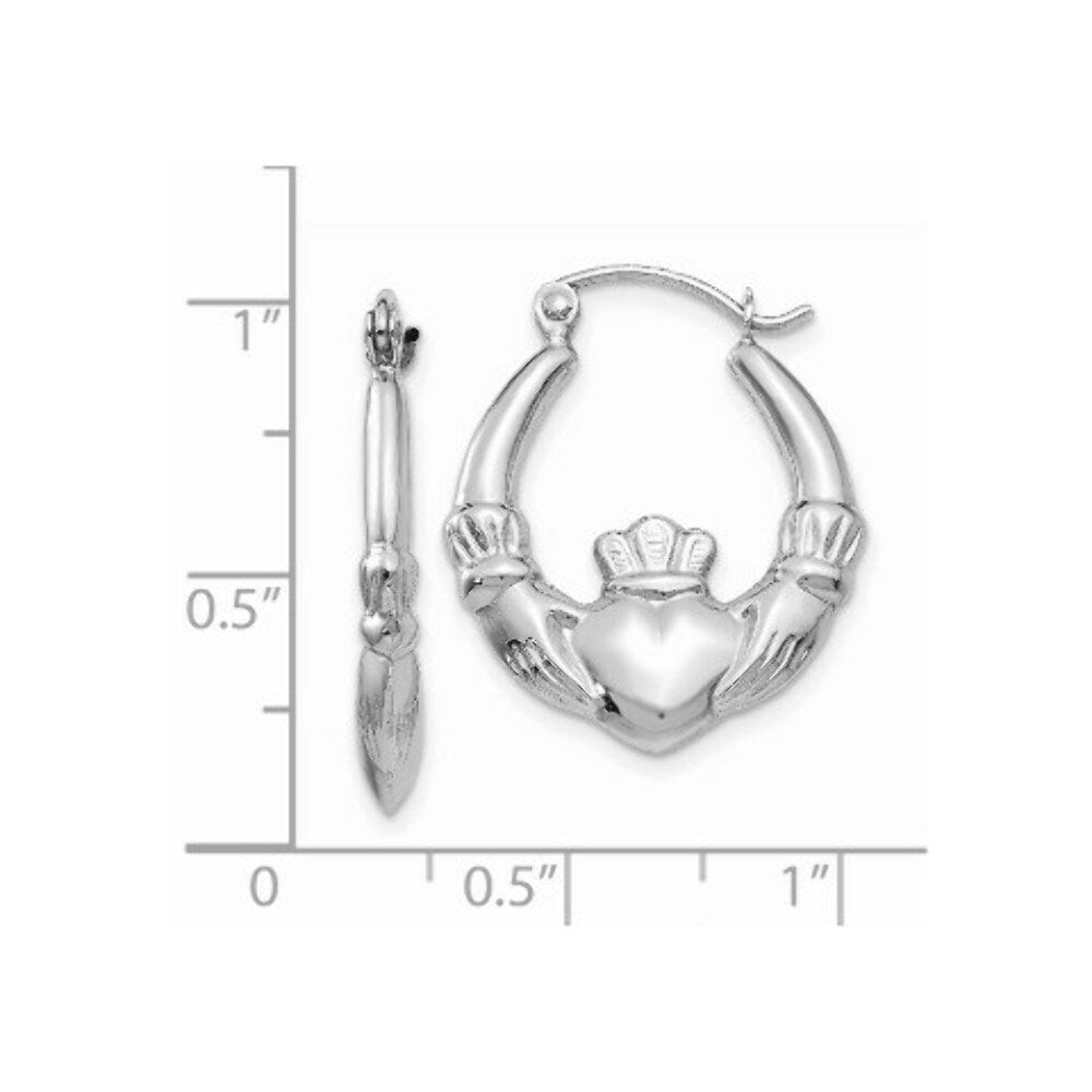 14K White Gold Claddagh Hoop Earrings  3mm width