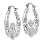 Load image into Gallery viewer, 14K White Gold Claddagh Hoop Earrings  4mm width
