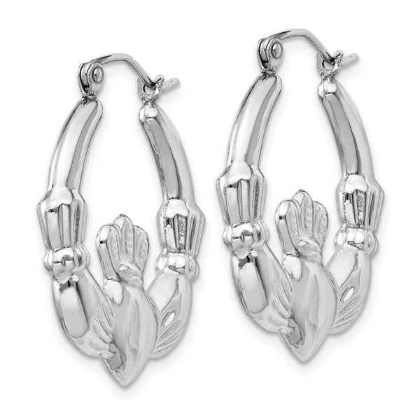 14K White Gold Claddagh Hoop Earrings  4mm width