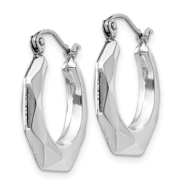 14K White Gold Faceted Hoop Earrings  11mm length