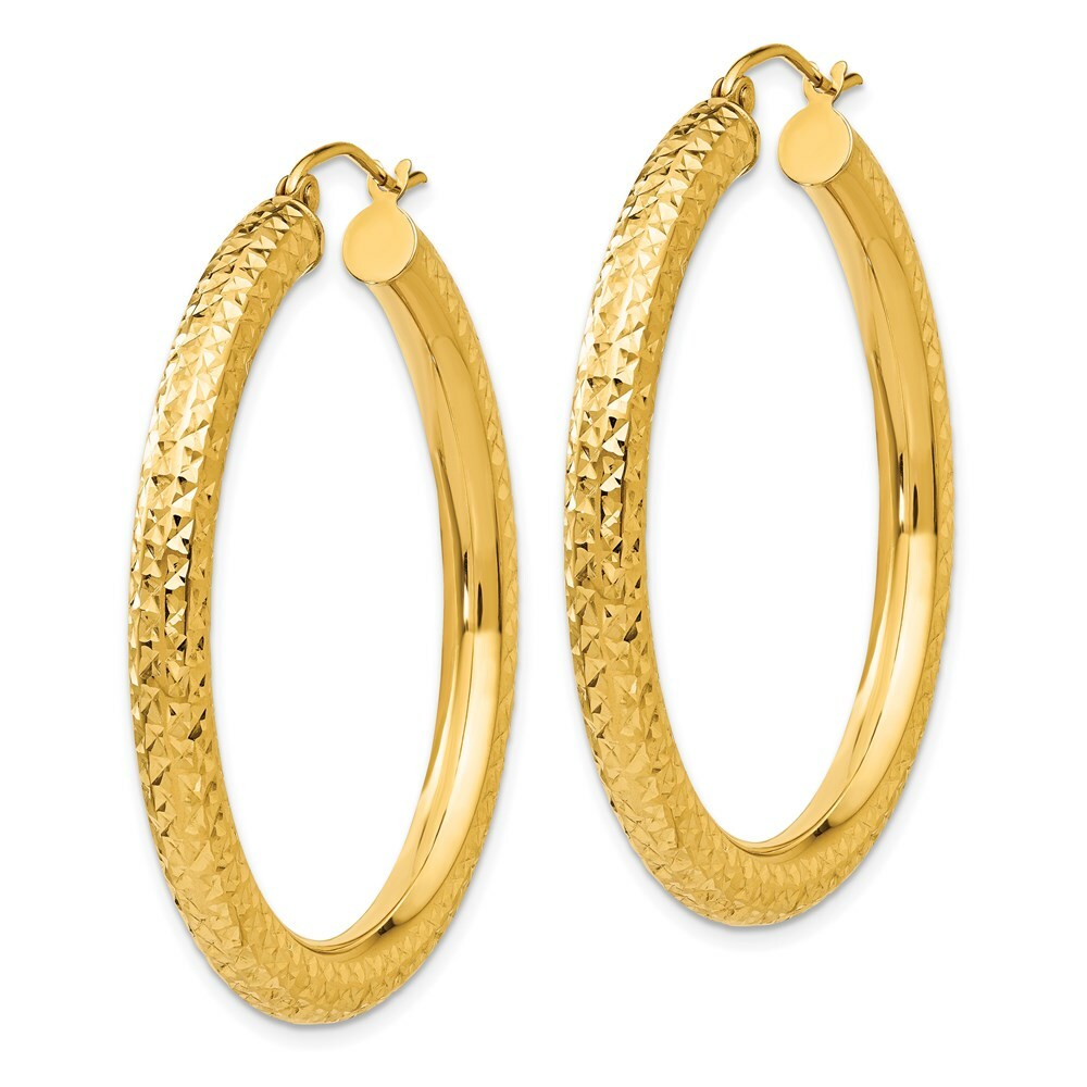 14K Yellow Gold Diamond-cut 4mm Round Hoop Earrings  40mm length