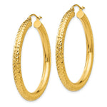 Load image into Gallery viewer, 14K Yellow Gold Diamond-cut 4mm Round Hoop Earrings  40mm length
