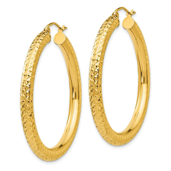 14K Yellow Gold Diamond-cut 4mm Round Hoop Earrings  40mm length