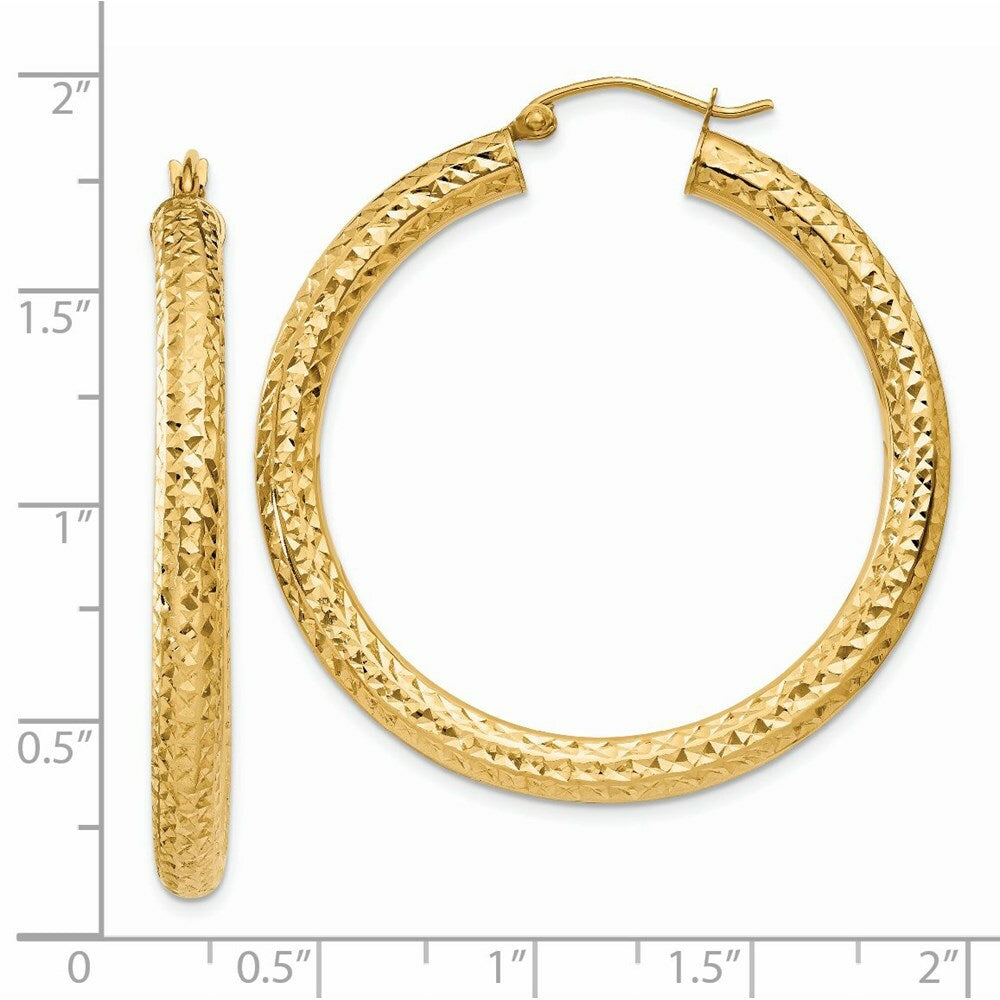 14K Yellow Gold Diamond-cut 4mm Round Hoop Earrings  40mm length
