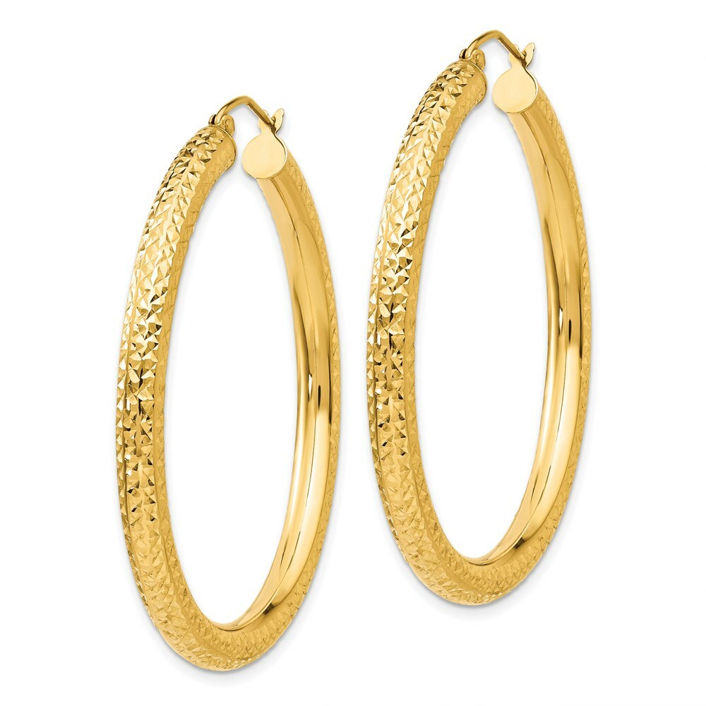 14K Yellow Gold Diamond-cut 4mm Round Hoop Earrings  45mm length