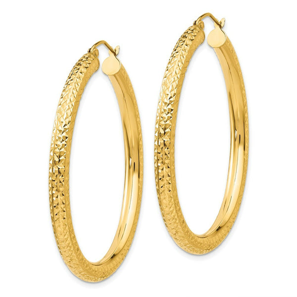 14K Yellow Gold Diamond-cut 4mm Round Hoop Earrings  45mm length