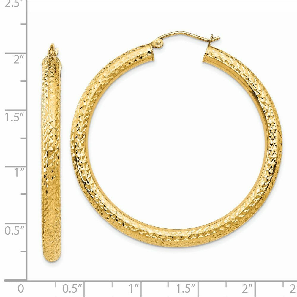 14K Yellow Gold Diamond-cut 4mm Round Hoop Earrings  45mm length