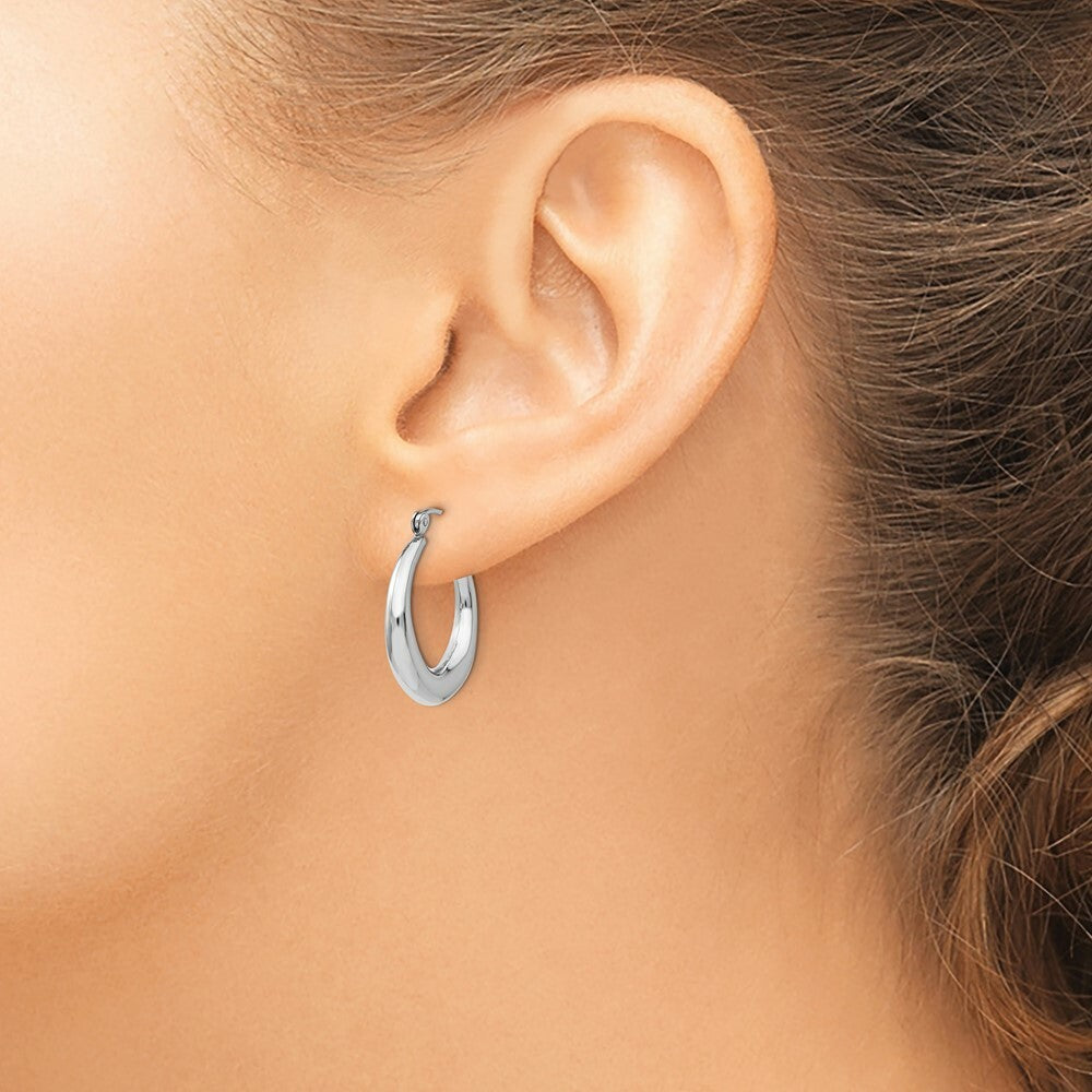 14K White Gold Polished Hoop Earrings  15mm length