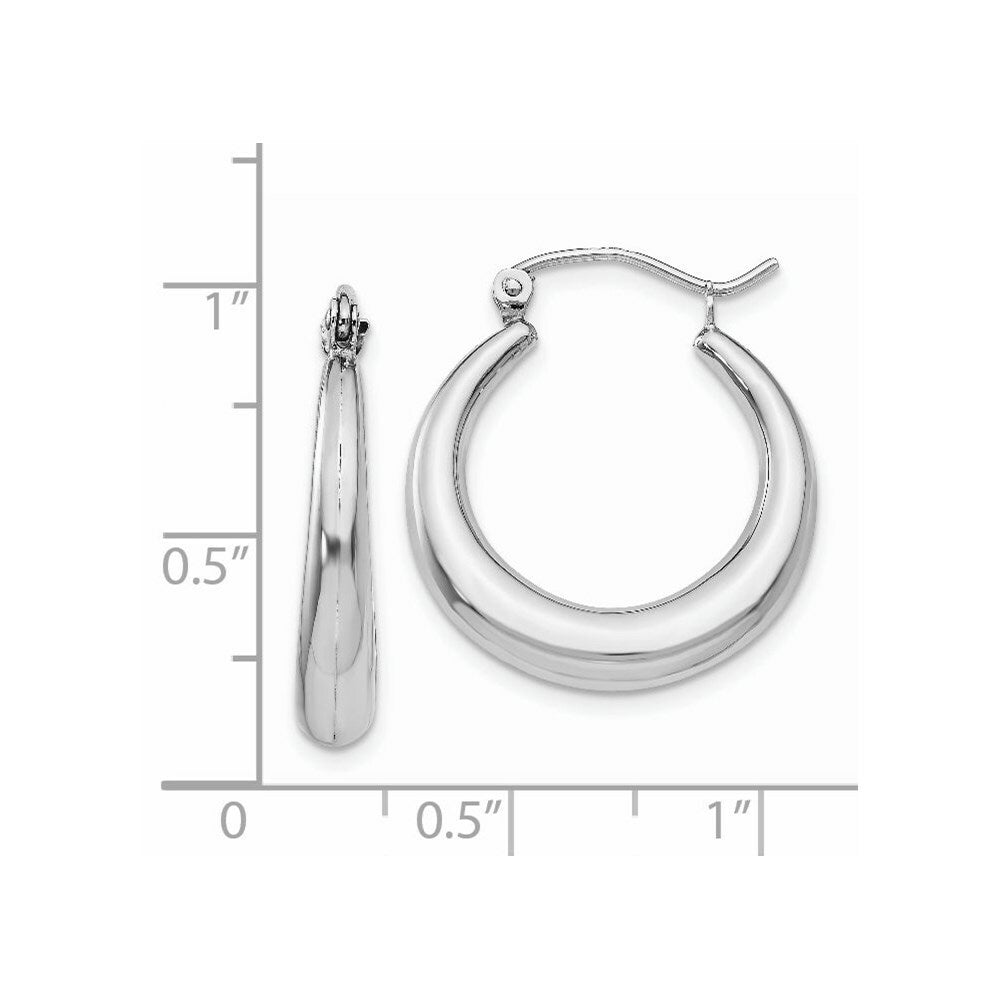 14K White Gold Polished Hoop Earrings  15mm length