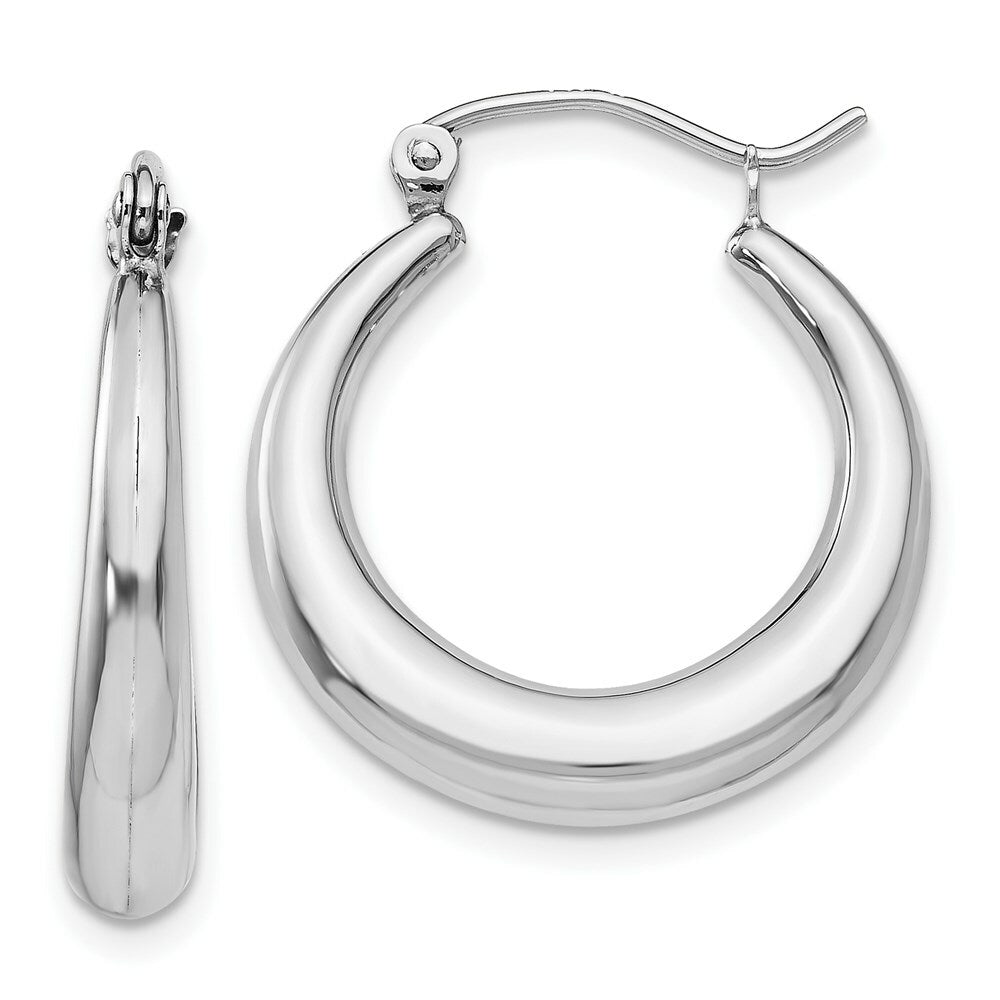 14K White Gold Polished Hoop Earrings  15mm length