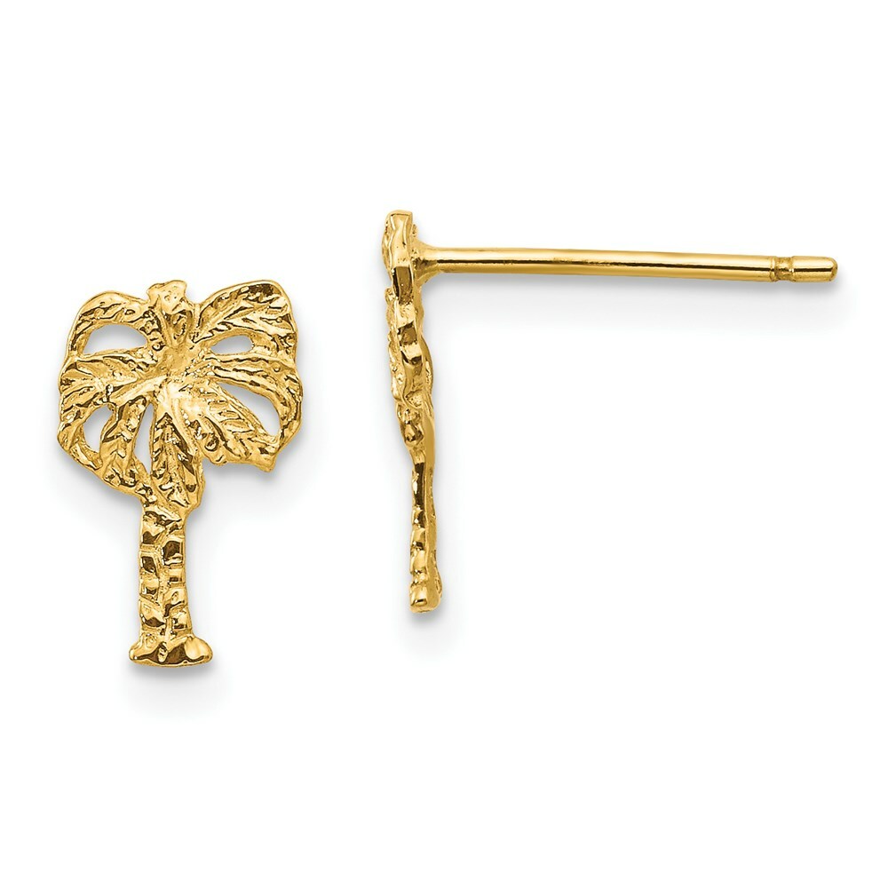 14K Yellow Gold Palm Tree Post Earrings