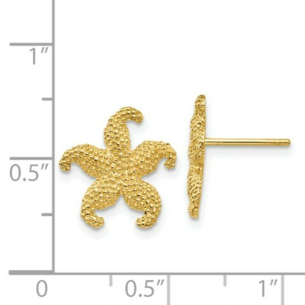 14K Yellow Gold StarFish Post Earrings 15mm length