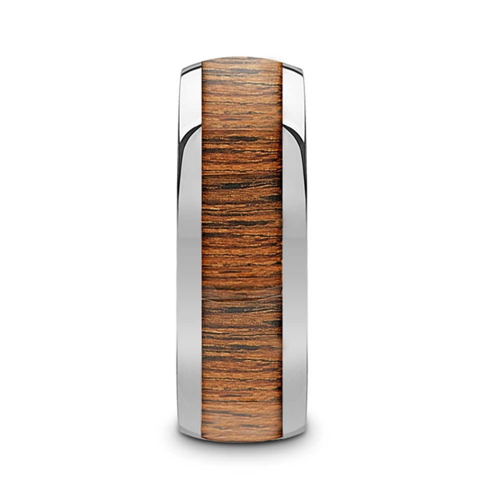 Mens Comfort Fit -Tungsten Domed Profile Polished Finish Wedding Ring - Koa Wood Inlay - 8mm Wide - Style name: KAMEHA