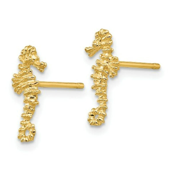14K Yellow Gold Mini Seahorse Post Earrings