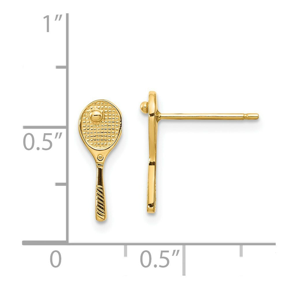 14K Yellow Gold Mini Tennis Racquet w/Ball Post Earrings