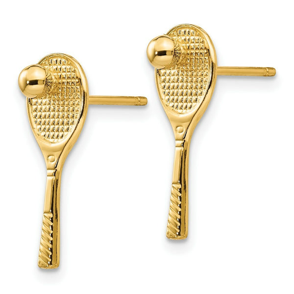 14K Yellow Gold Tennis Racquet w/Ball Post Earrings