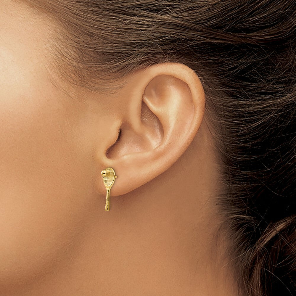 14K Yellow Gold Tennis Racquet w/Ball Post Earrings
