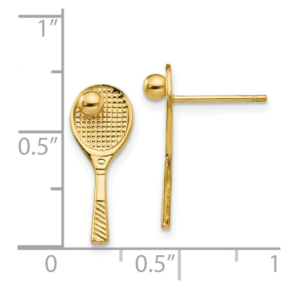 14K Yellow Gold Tennis Racquet w/Ball Post Earrings
