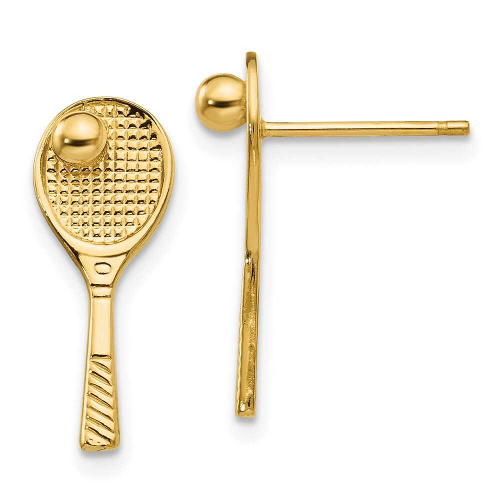 14K Yellow Gold Tennis Racquet w/Ball Post Earrings