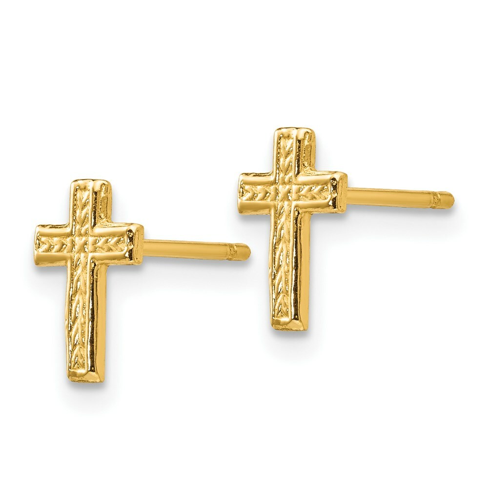 14K Yellow Gold Polished Cross Post Earrings 9mm length