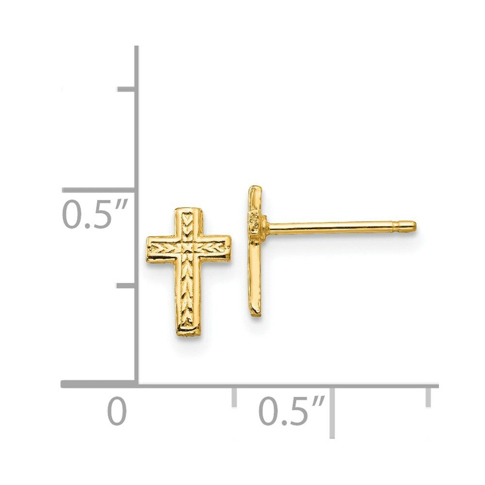14K Yellow Gold Polished Cross Post Earrings 9mm length