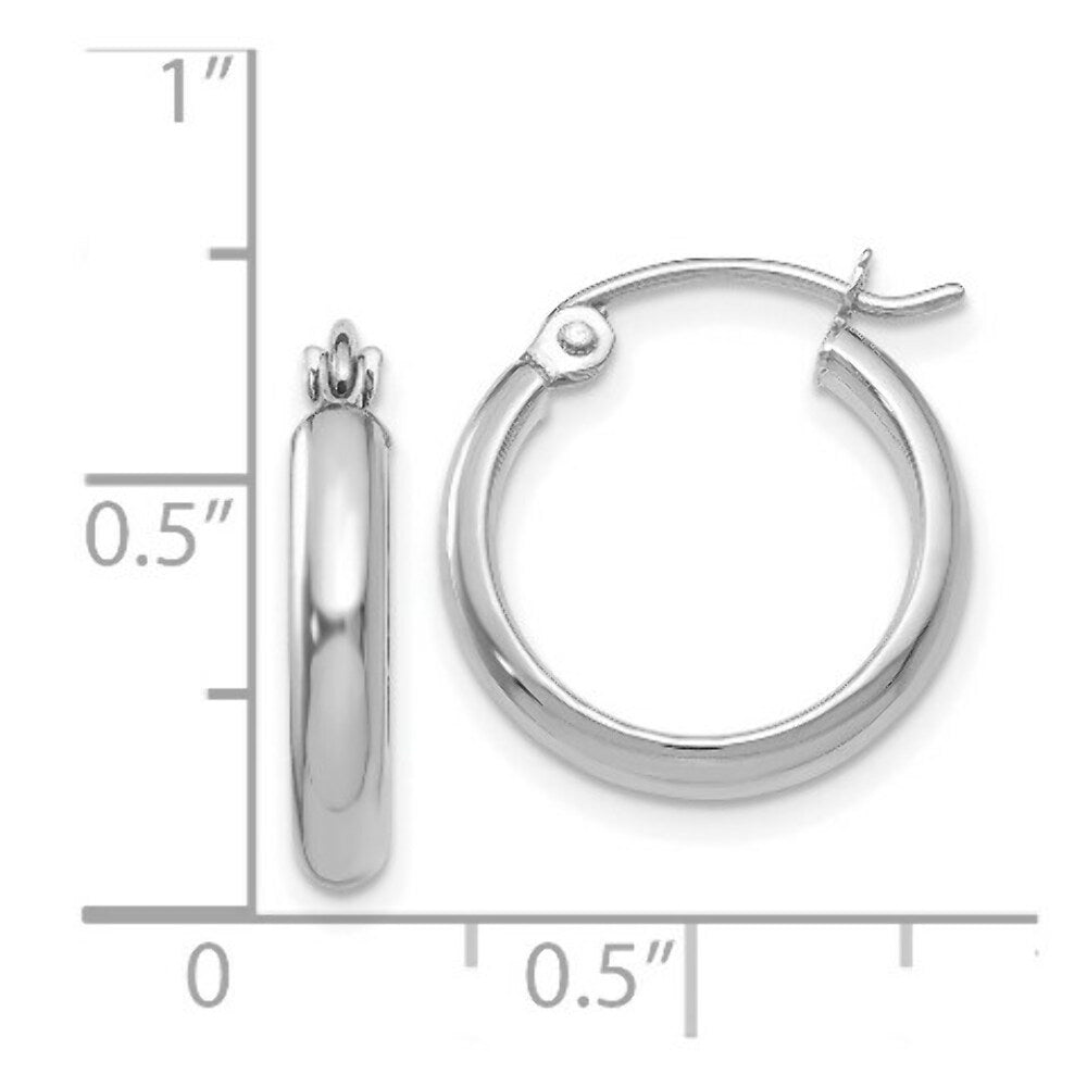 14K White Gold Polished Hoop Earring  15mm length