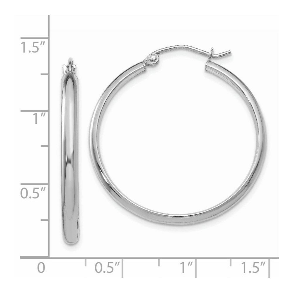 14K White Gold Polished Hoop Earring  30mm length