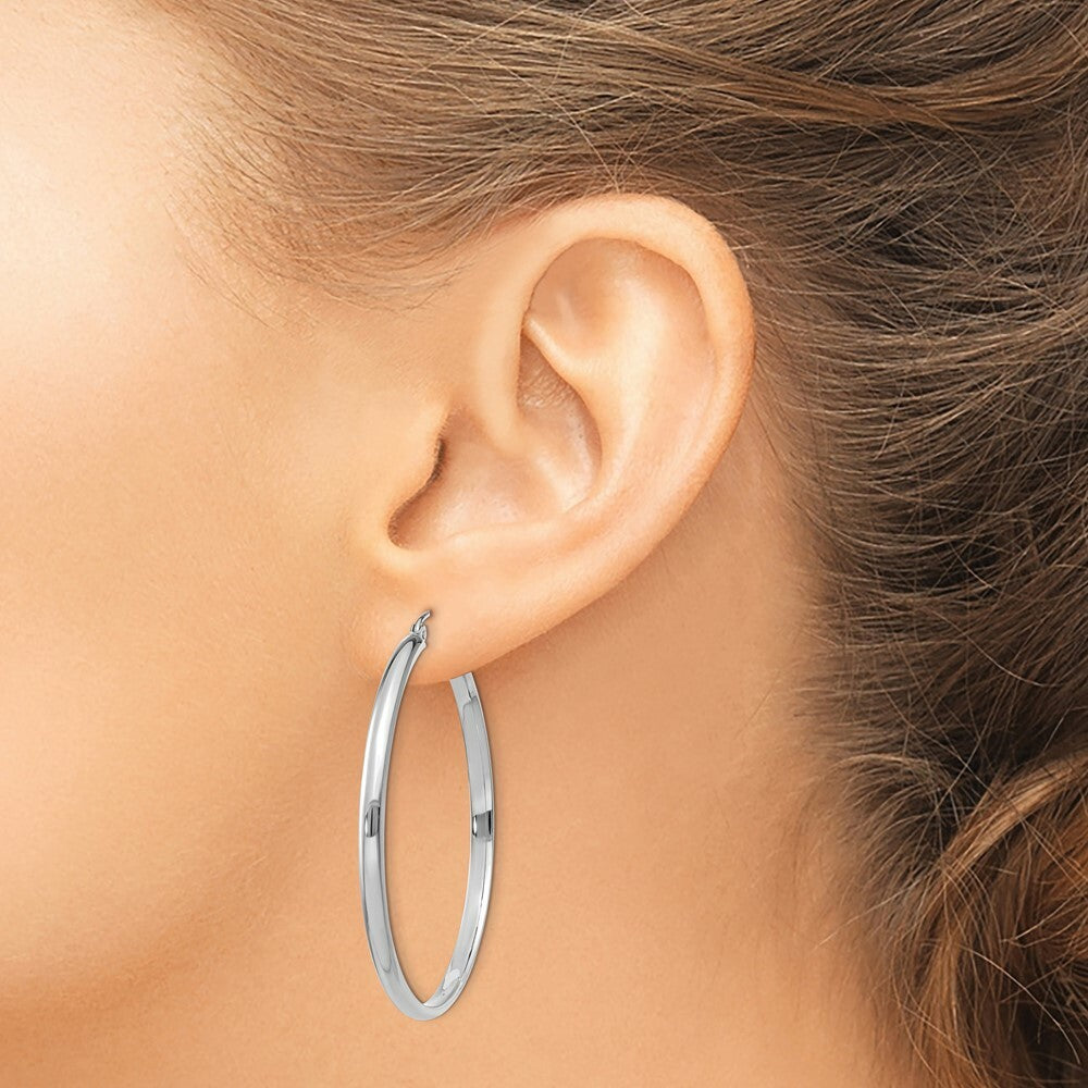 14K White Gold Polished Hoop Earring  43mm length