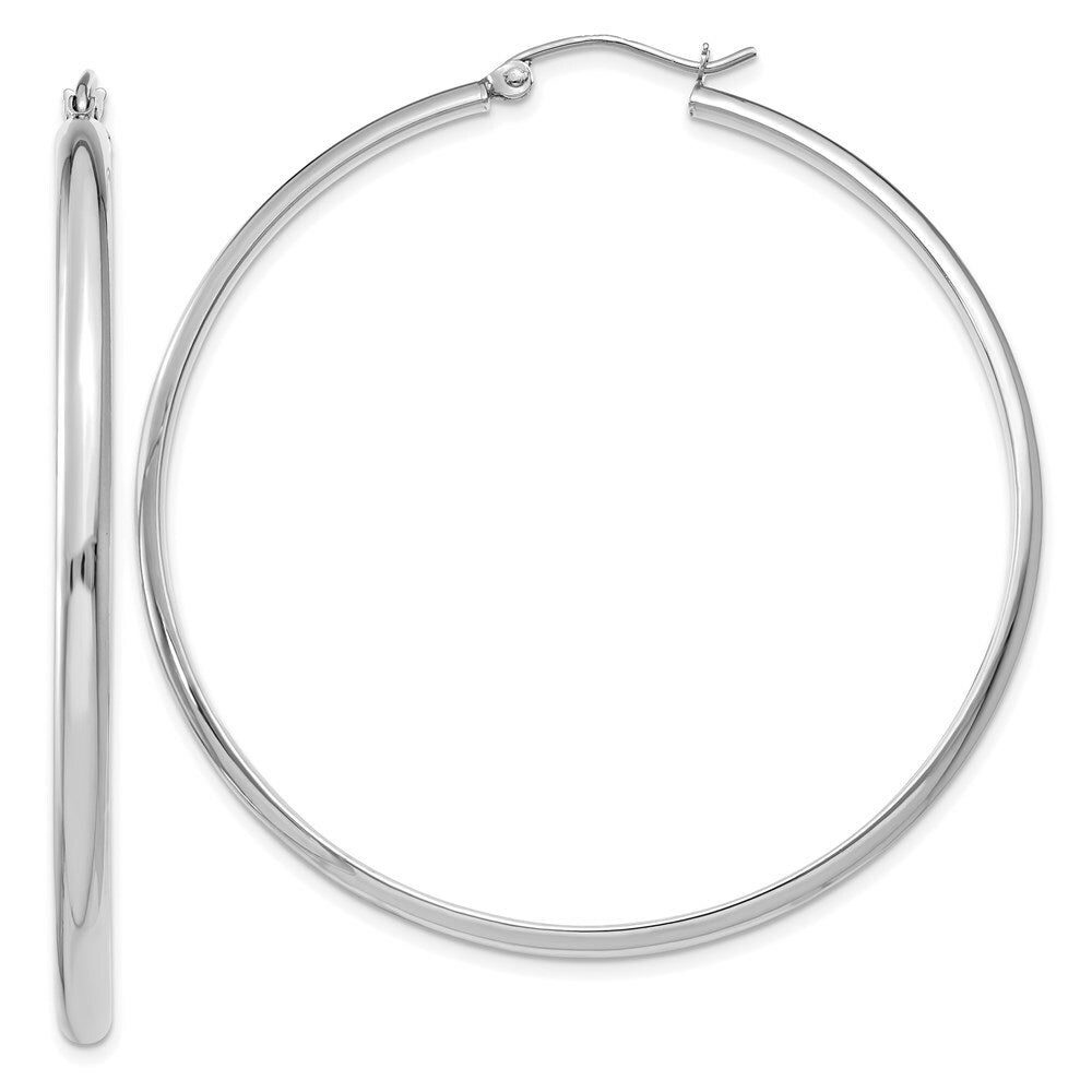 14K White Gold Polished Hoop Earring  50mm length
