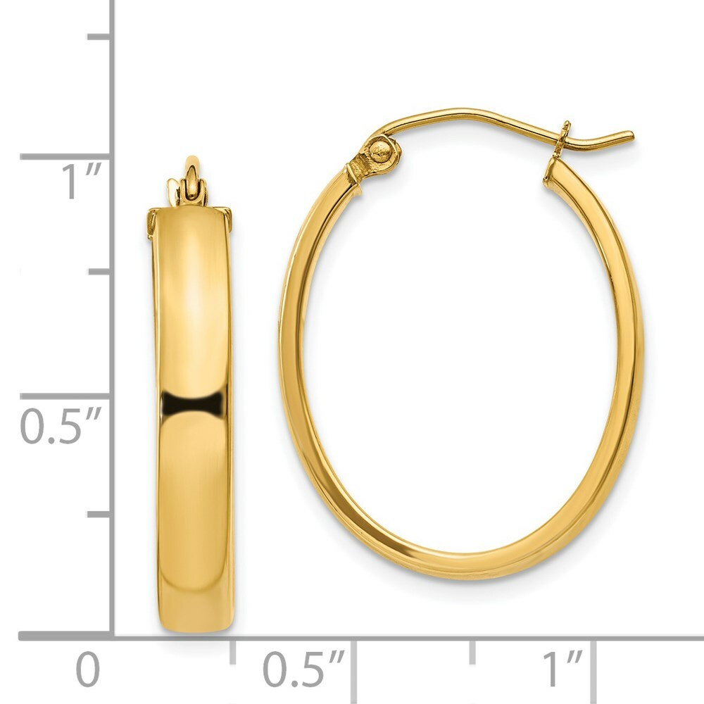 14K Yellow Gold Lightweight Oval Hoop Earrings  17mm length