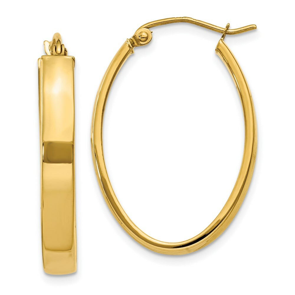 14K Yellow Gold Lightweight Oval Hoop Earrings  17mm length