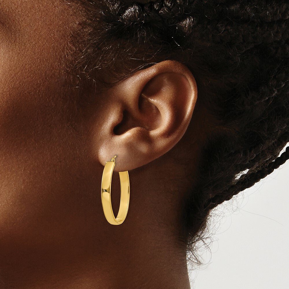 14K Yellow Gold Lightweight Oval Hoop Earrings  17mm length