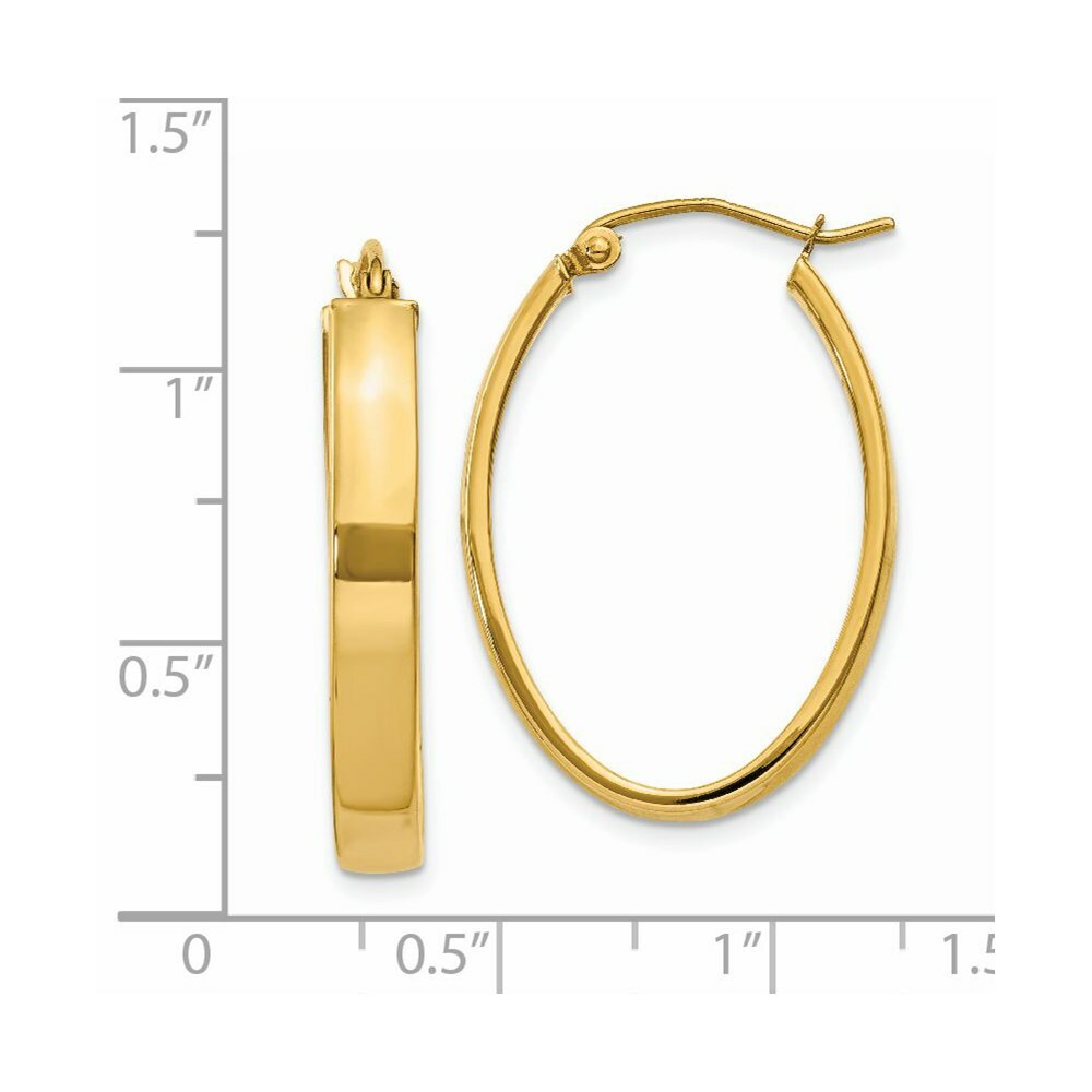 14K Yellow Gold Lightweight Oval Hoop Earrings  17mm length