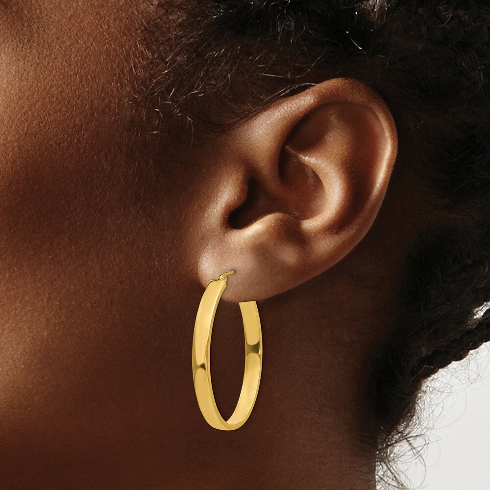 14K Yellow Gold Lightweight Oval Hoop Earrings  21mm length