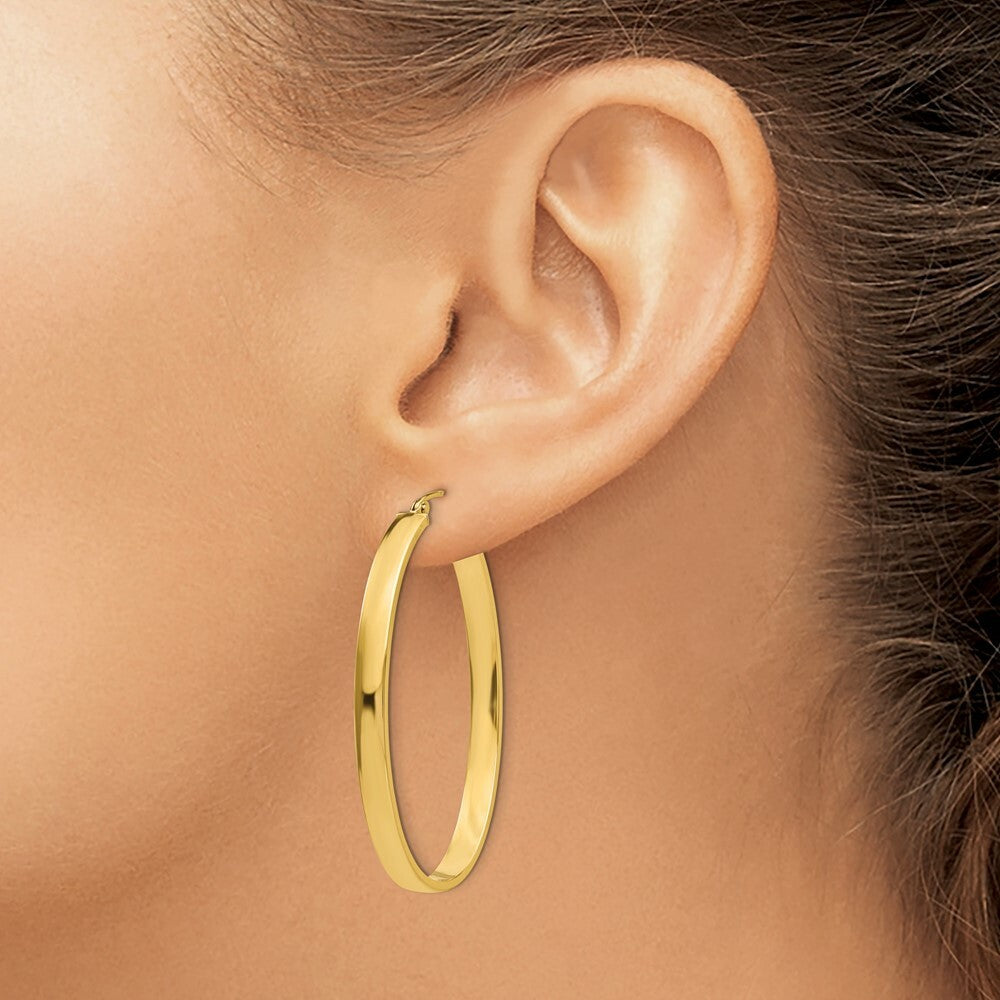 14K Yellow Gold Lightweight Oval Hoop Earrings  29mm length