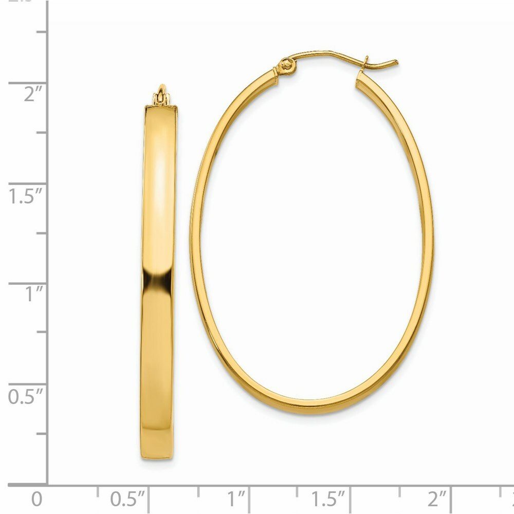 14K Yellow Gold Lightweight Oval Hoop Earrings  29mm length