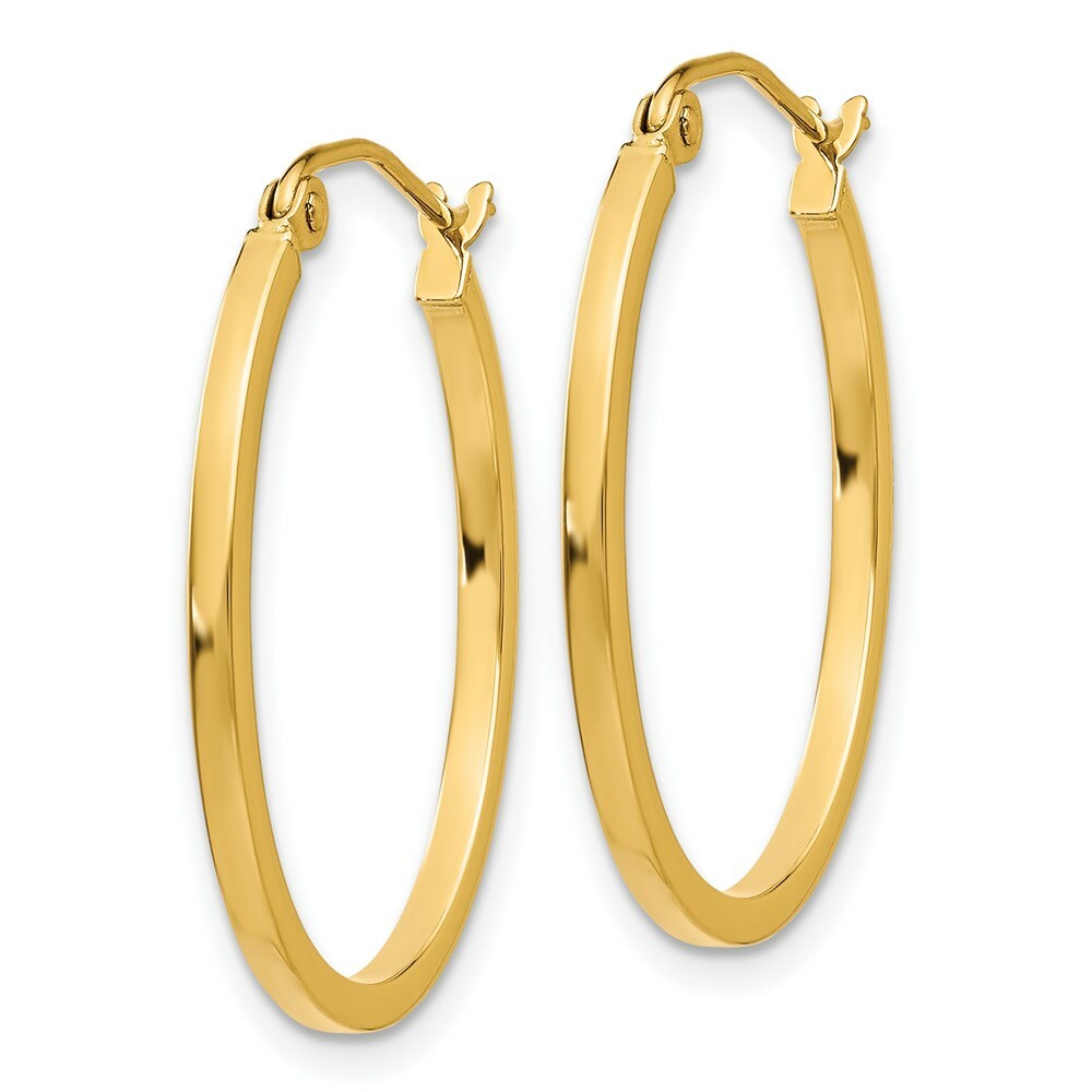 14K Yellow Gold Lightweight Fancy Oval Hoop Earrings  17mm length