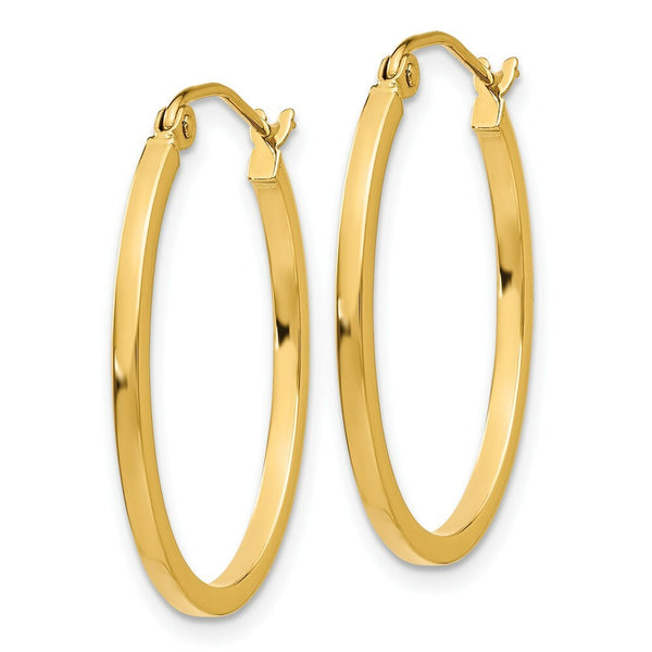 14K Yellow Gold Lightweight Fancy Oval Hoop Earrings  17mm length