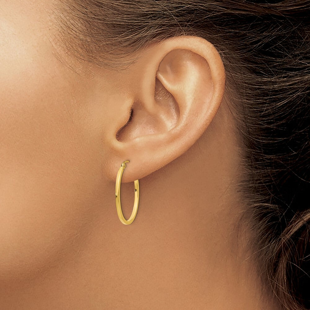14K Yellow Gold Lightweight Fancy Oval Hoop Earrings  17mm length