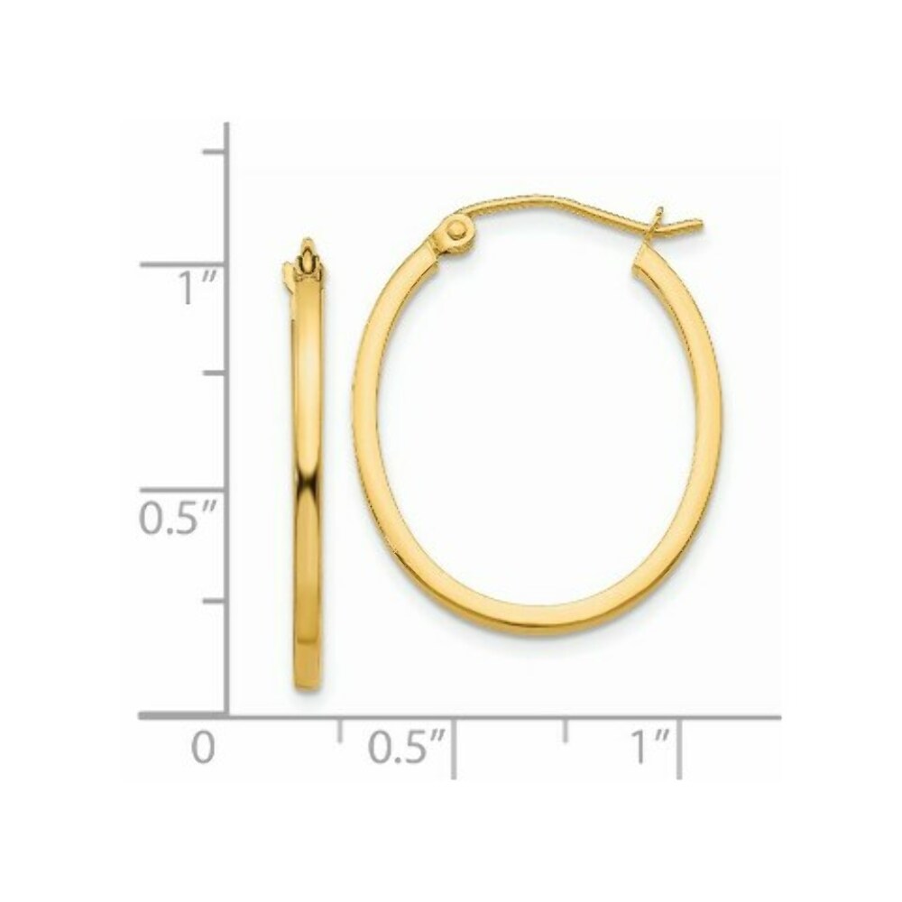 14K Yellow Gold Lightweight Fancy Oval Hoop Earrings  17mm length