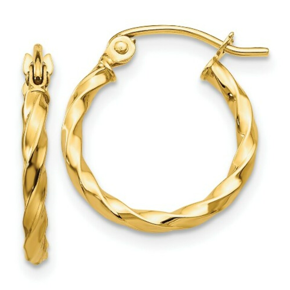 14K Yellow Gold Twist Polished Hoop Earring 12mm length