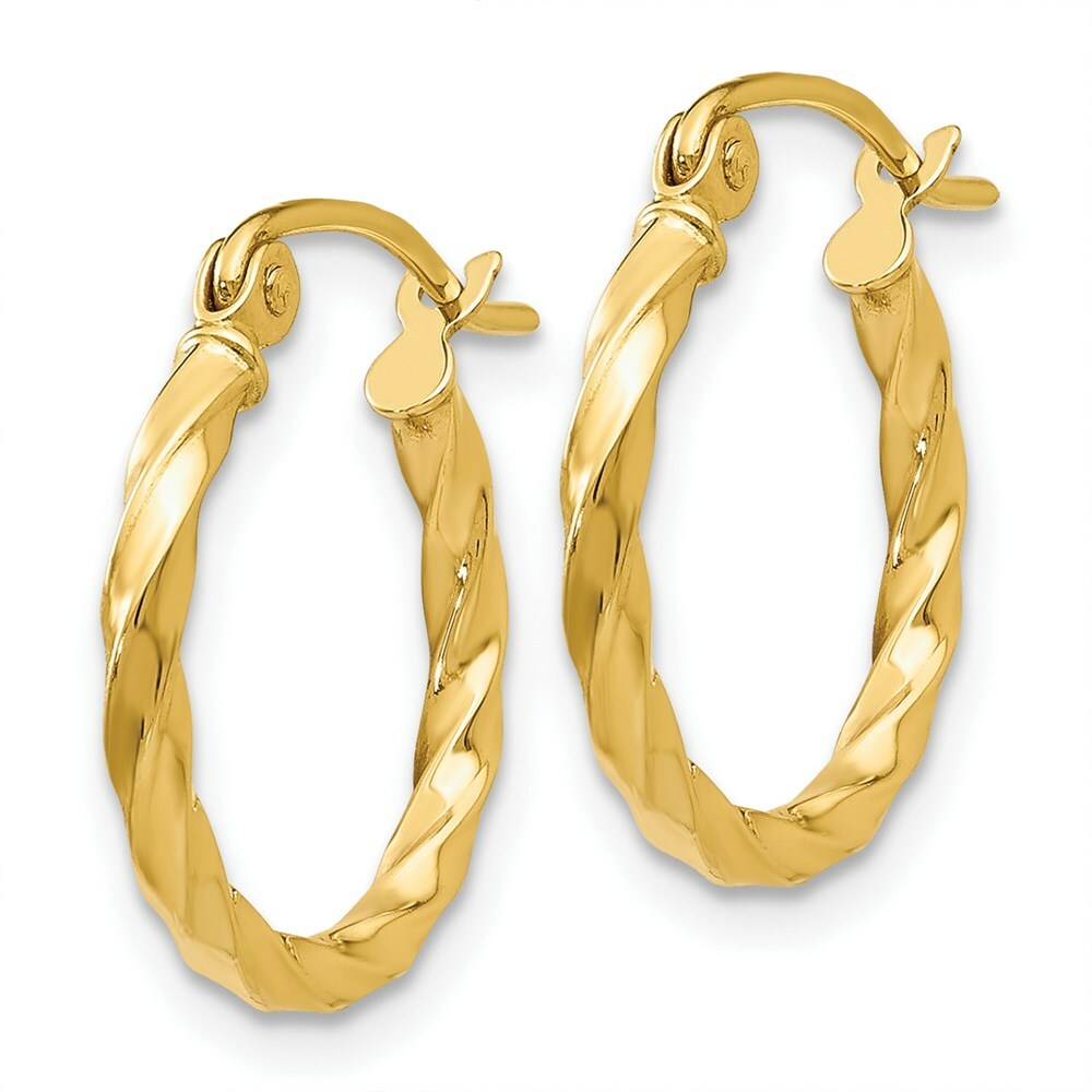 14K Yellow Gold Twist Polished Hoop Earring 12mm length