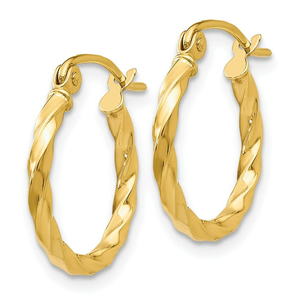 14K Yellow Gold Twist Polished Hoop Earring 12mm length