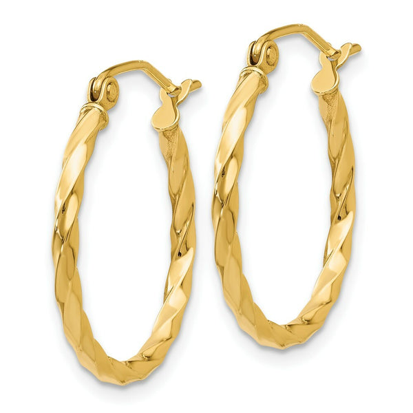 14K Yellow Gold Twist Polished Hoop Earring 15mm length
